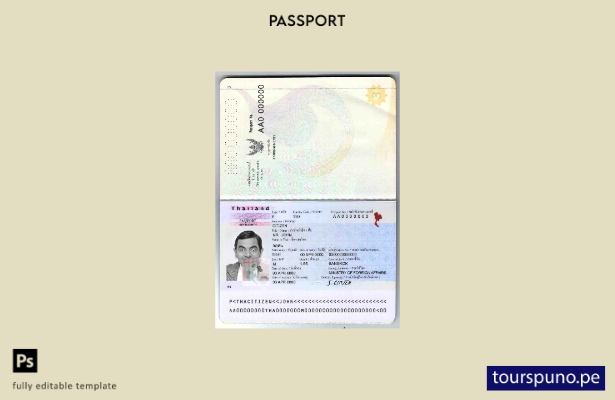Plantilla de pasaporte de Tailandia lista para imprimir